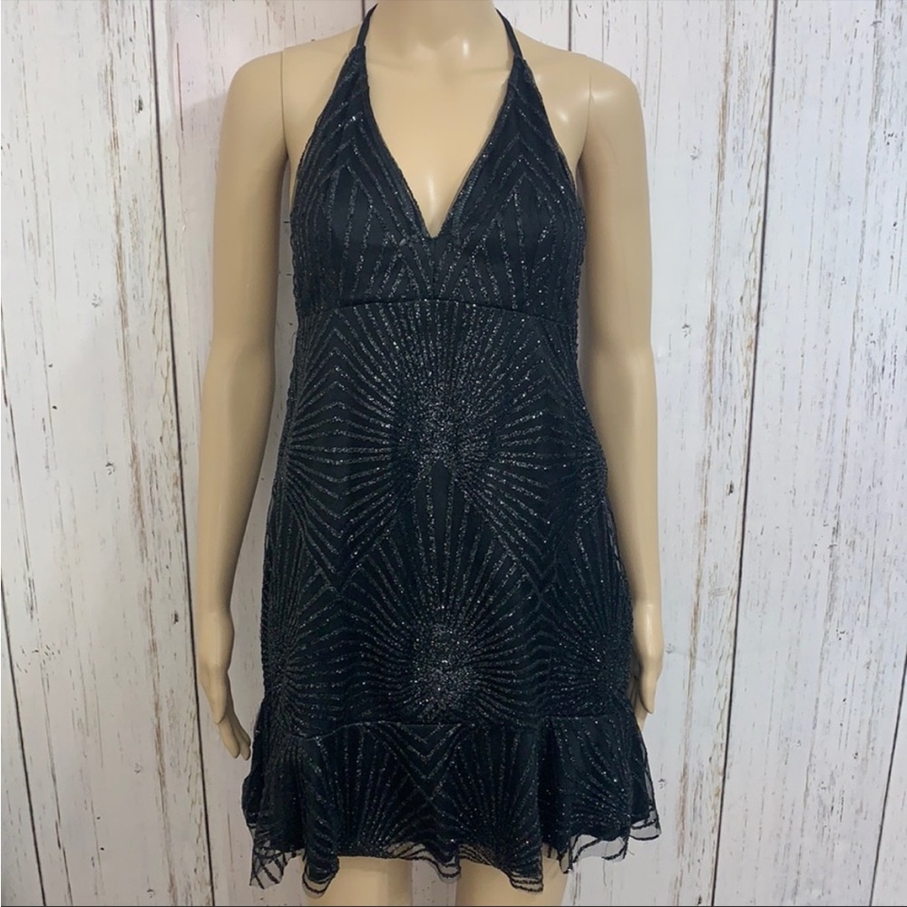 #45 Glittery Halter Neck Little Black Dress